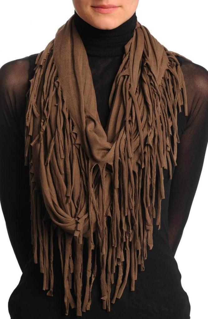 liss kiss Russet Brown With Tassels Snood Scarf - Snood