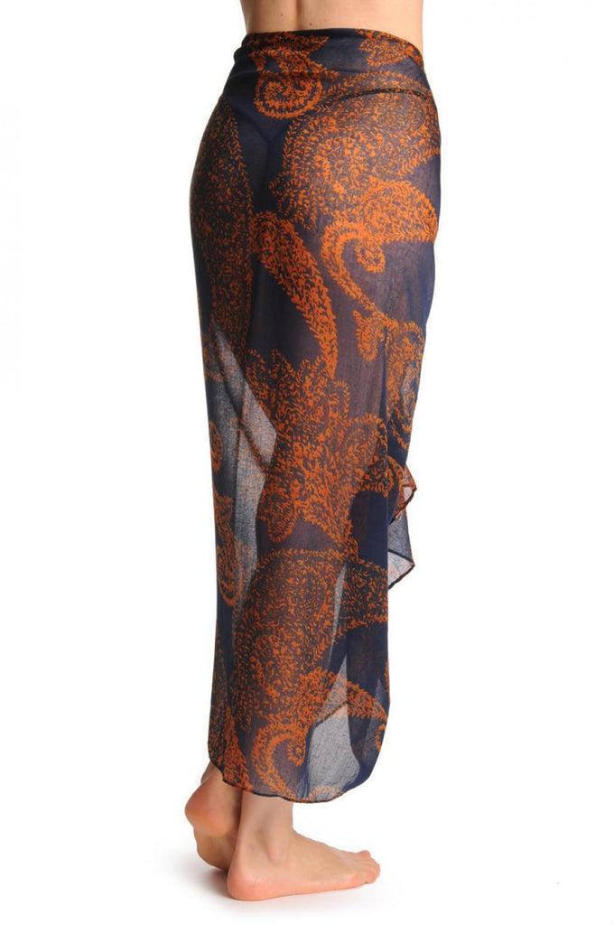 Liss Kiss Rust Fern Leaves On Dark Blue Unisex Scarf & Beach Sarong - Scarf