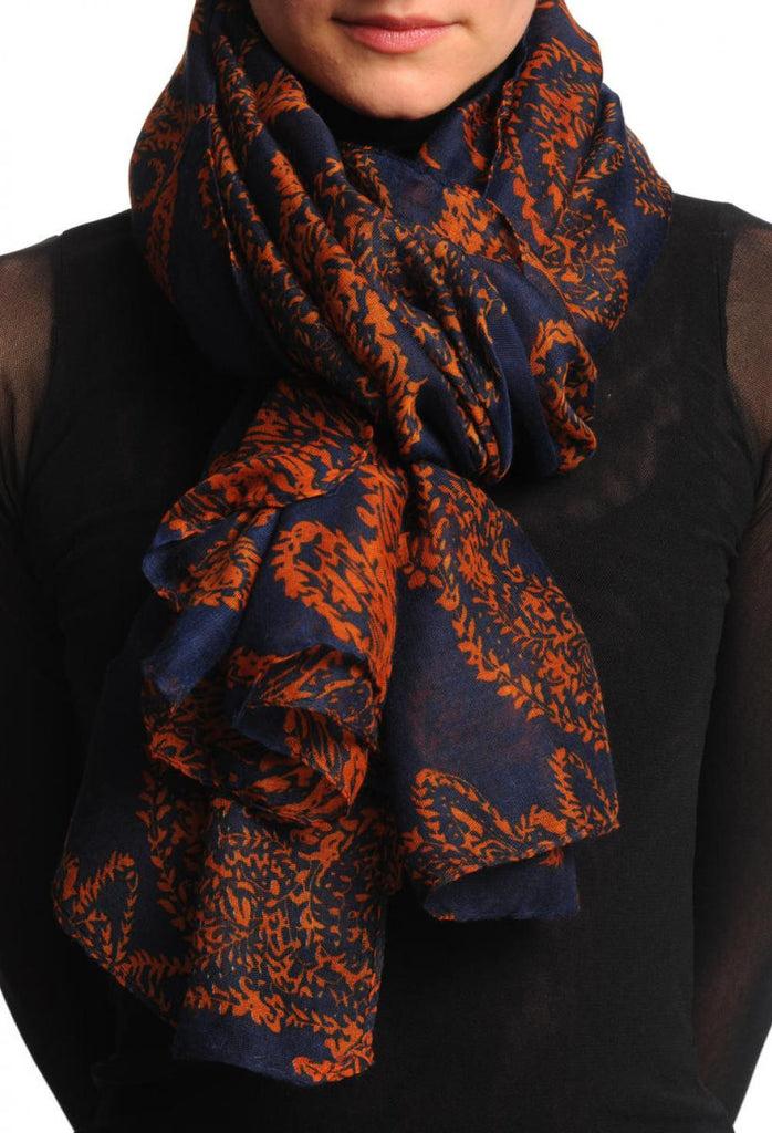 liss kiss Rust Fern Leaves On Dark Blue Unisex Scarf & Beach Sarong - Scarf