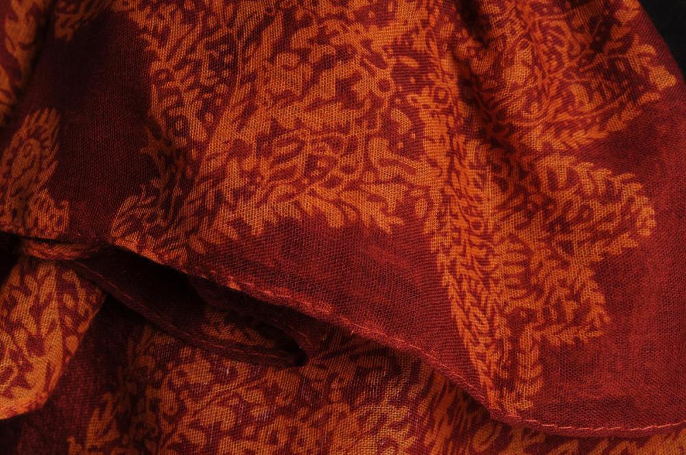 Liss Kiss Rust Fern Leaves On Dark Burgundy Red Unisex Scarf & Beach Sarong - Scarf