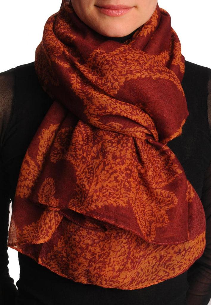 liss kiss Rust Fern Leaves On Dark Burgundy Red Unisex Scarf & Beach Sarong - Scarf