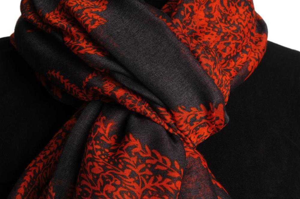 Liss Kiss Rust Fern Leaves On Slate Grey Unisex Scarf & Beach Sarong - Scarf