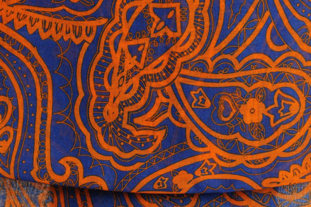 Liss Kiss Rust Wide Lace On Blue Unisex Scarf & Beach Sarong - Scarf