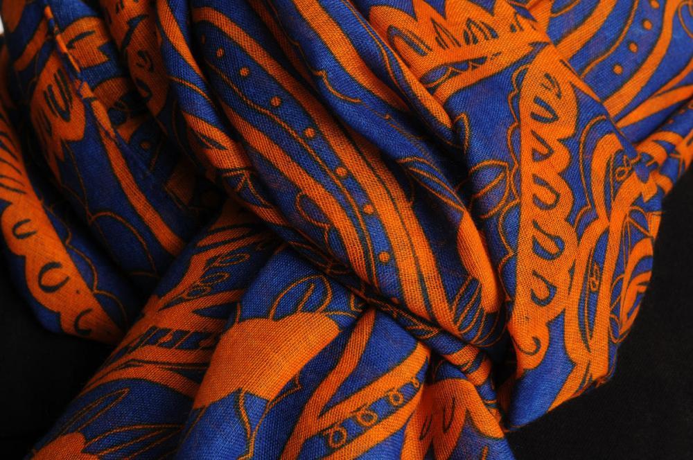 Liss Kiss Rust Wide Lace On Blue Unisex Scarf & Beach Sarong - Scarf