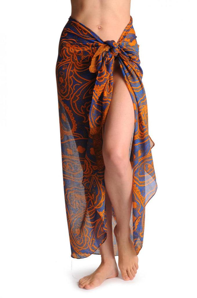 Liss Kiss Rust Wide Lace On Blue Unisex Scarf & Beach Sarong - Scarf