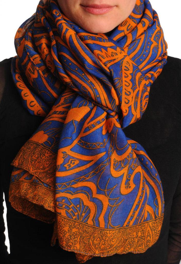 liss kiss Rust Wide Lace On Blue Unisex Scarf & Beach Sarong - Scarf