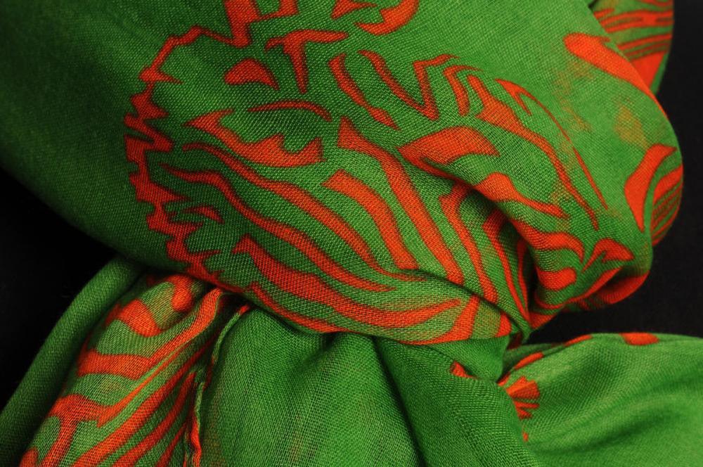 Liss Kiss Rust Zebra On Green Unisex Scarf & Beach Sarong - Scarf