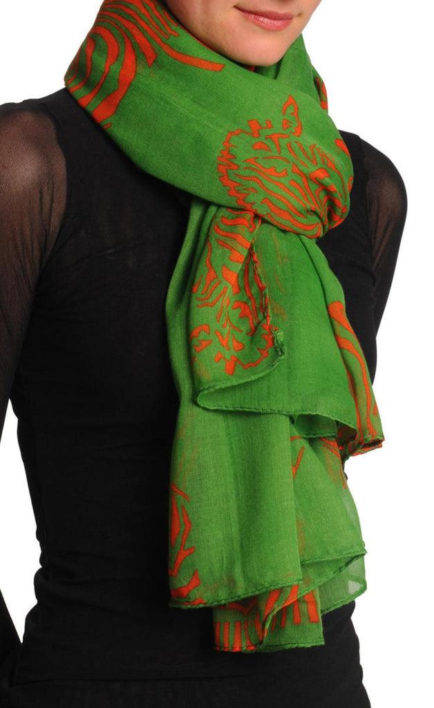 Liss Kiss Rust Zebra On Green Unisex Scarf & Beach Sarong - Scarf