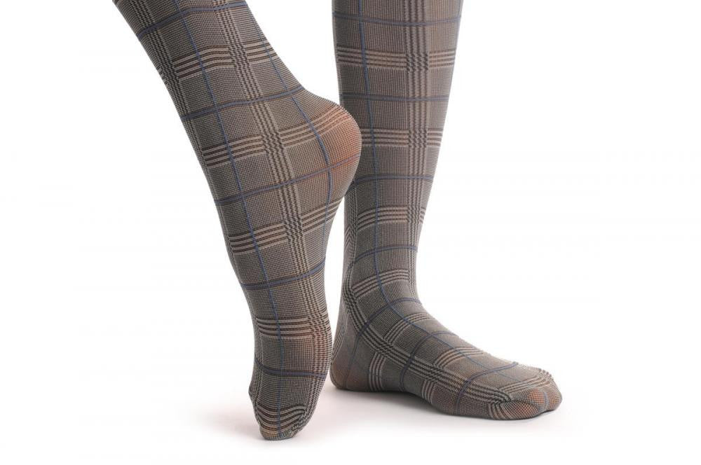 Liss Kiss Scottish Checkered Grey With Grey Striped Silicon Garter 40 Den - Hold Ups