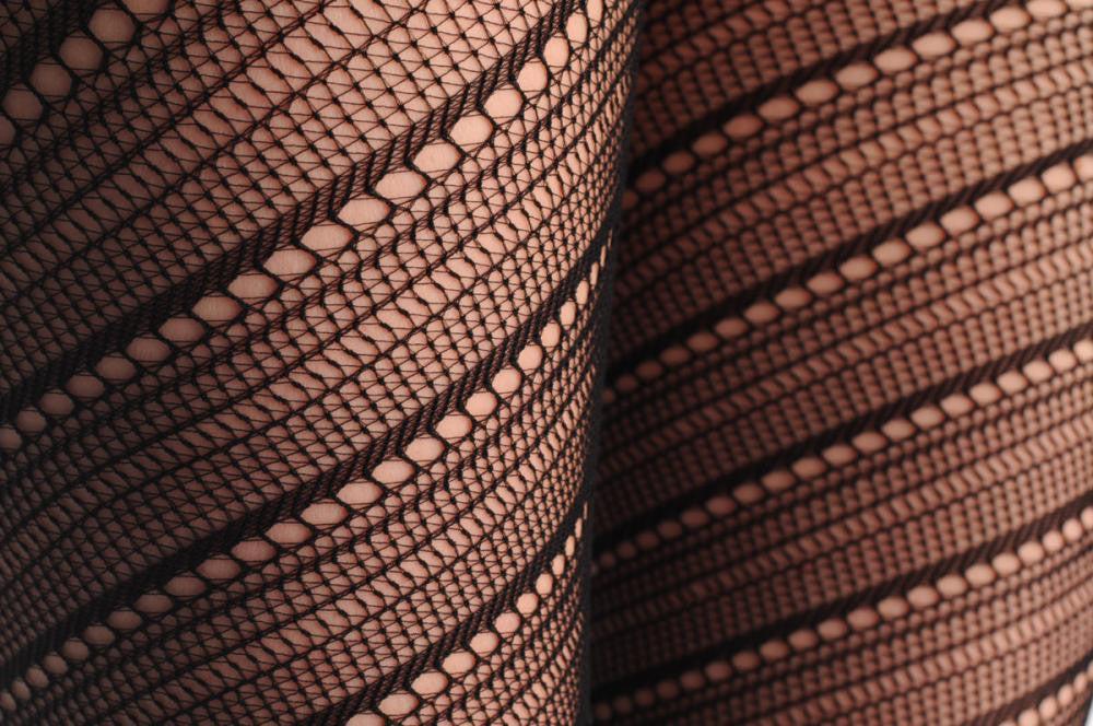 Liss Kiss Semi Transparent & Black Diagonal Lines Fishnet - Tights