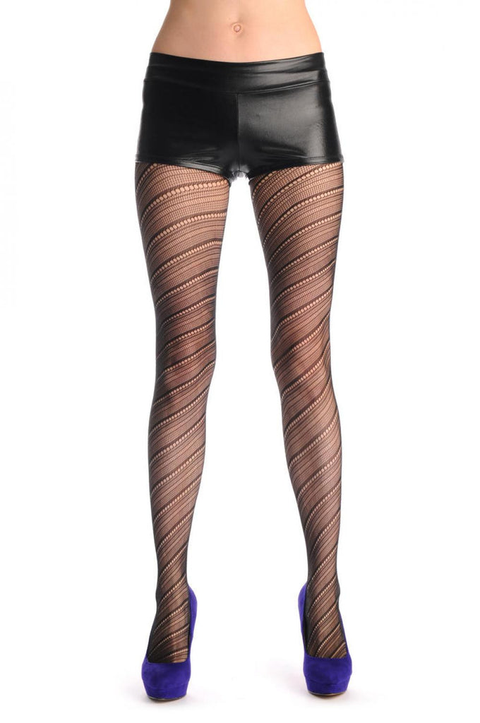 Liss Kiss Semi Transparent & Black Diagonal Lines Fishnet - Tights