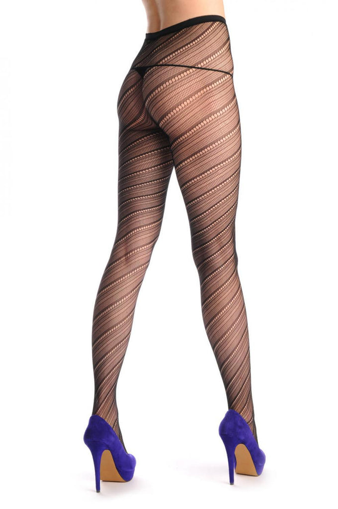Liss Kiss Semi Transparent & Black Diagonal Lines Fishnet - Tights