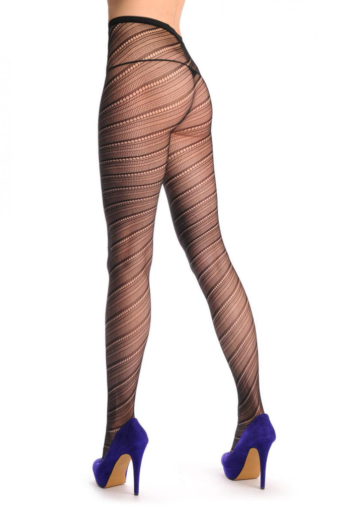 liss kiss Semi Transparent & Black Diagonal Lines Fishnet - Tights