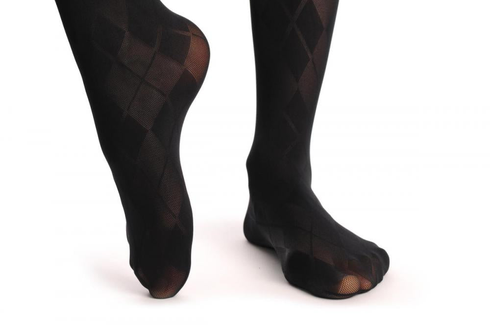 Liss Kiss Semi Transparent Rombs & Purple Checked Garter - Tights