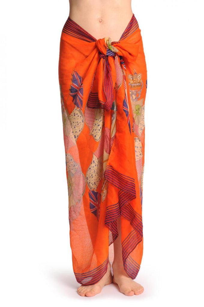 Liss Kiss Shield With Skull & Flags On Orange Unisex Scarf & Beach Sarong - Scarf