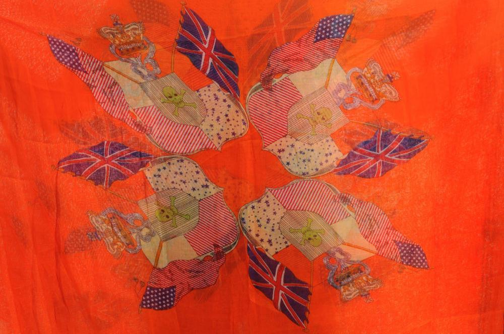 Liss Kiss Shield With Skull & Flags On Orange Unisex Scarf & Beach Sarong - Scarf