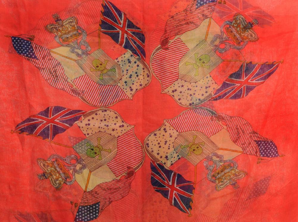 Liss Kiss Shield With Skull & Flags On Peach Pink Unisex Scarf & Beach Sarong - Scarf