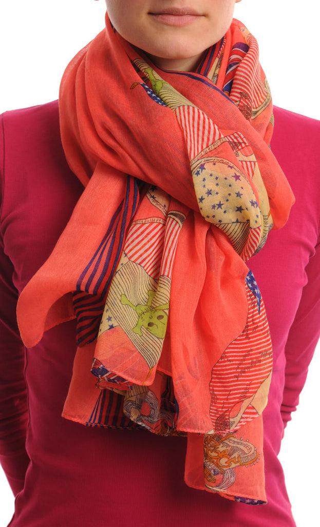 Liss Kiss Shield With Skull & Flags On Peach Pink Unisex Scarf & Beach Sarong - Scarf