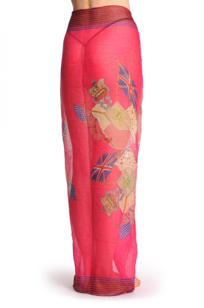 Liss Kiss Shield With Skull & Flags On Raspberry Pink Unisex Scarf & Beach Sarong - Scarf