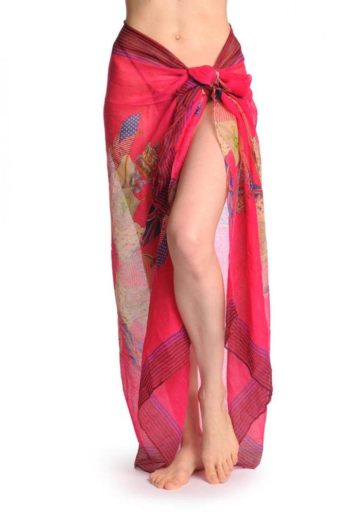 liss kiss Shield With Skull & Flags on Raspberry Pink Unisex Scarf & Beach Sarong - Scarf