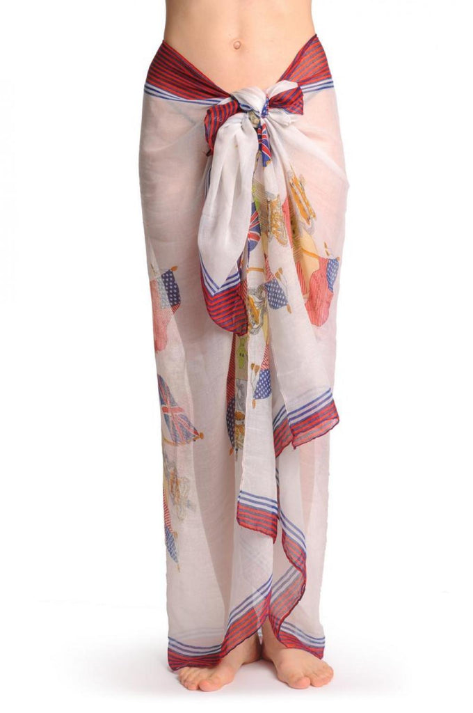 Liss Kiss Shield With Skull & Flags On White Unisex Scarf & Beach Sarong - Scarf