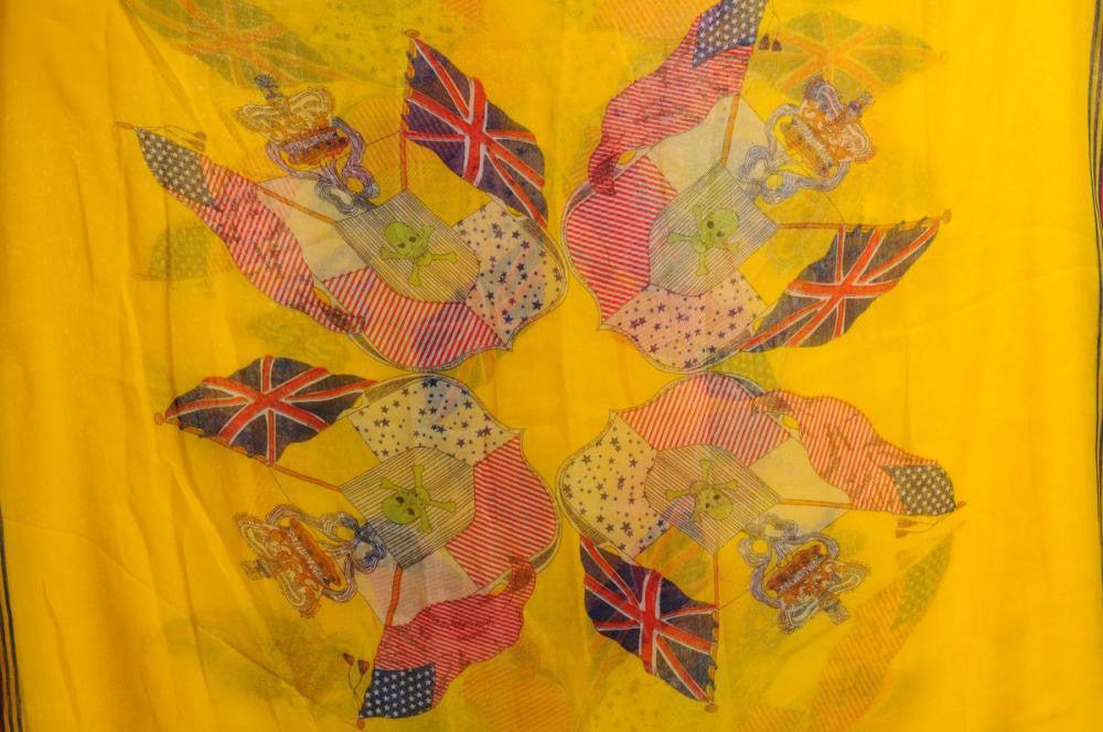 Liss Kiss Shield With Skull & Flags On Yellow Unisex Scarf & Beach Sarong - Scarf