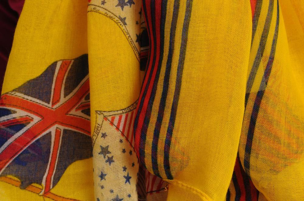 Liss Kiss Shield With Skull & Flags On Yellow Unisex Scarf & Beach Sarong - Scarf