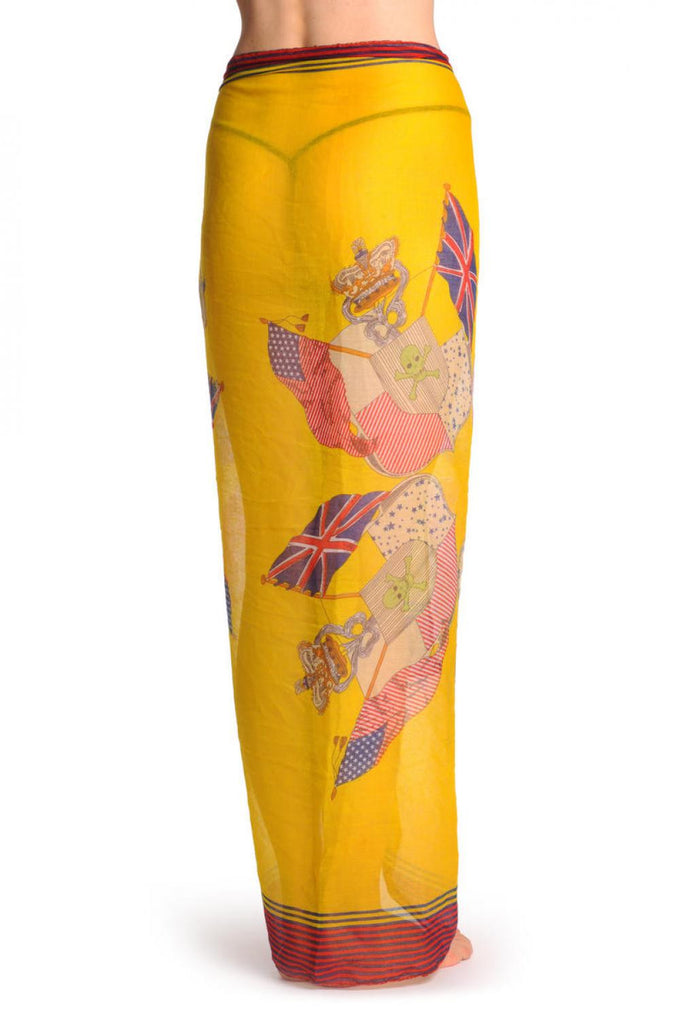 Liss Kiss Shield With Skull & Flags On Yellow Unisex Scarf & Beach Sarong - Scarf