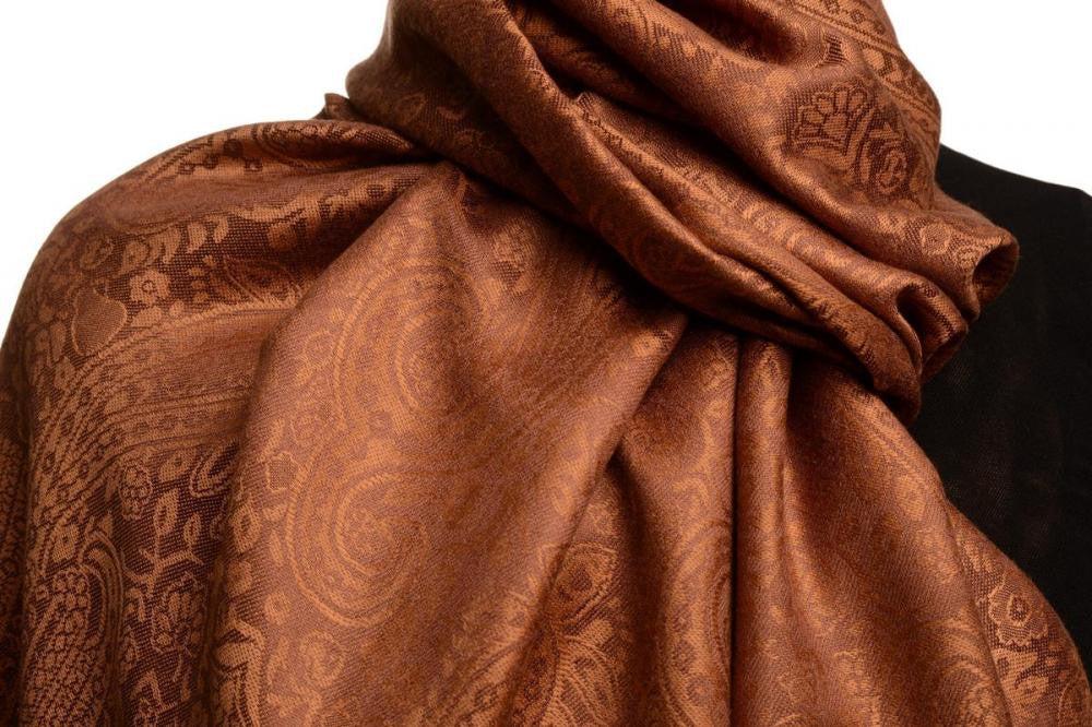 Liss Kiss Siena Brown Paisleys Pashmina Feel With Tassels - Scarf
