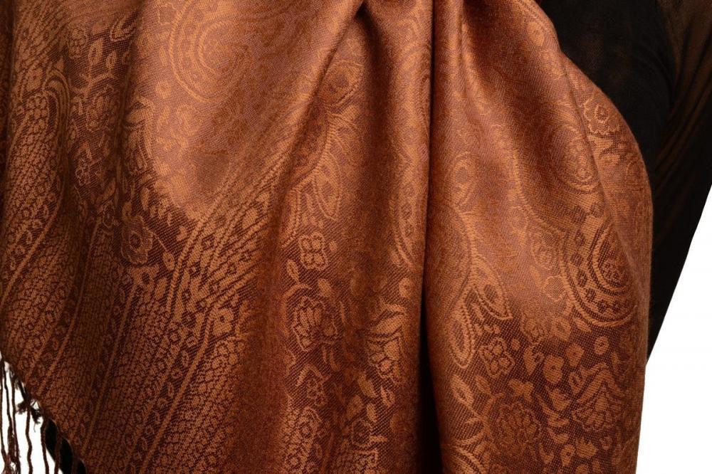 Liss Kiss Siena Brown Paisleys Pashmina Feel With Tassels - Scarf