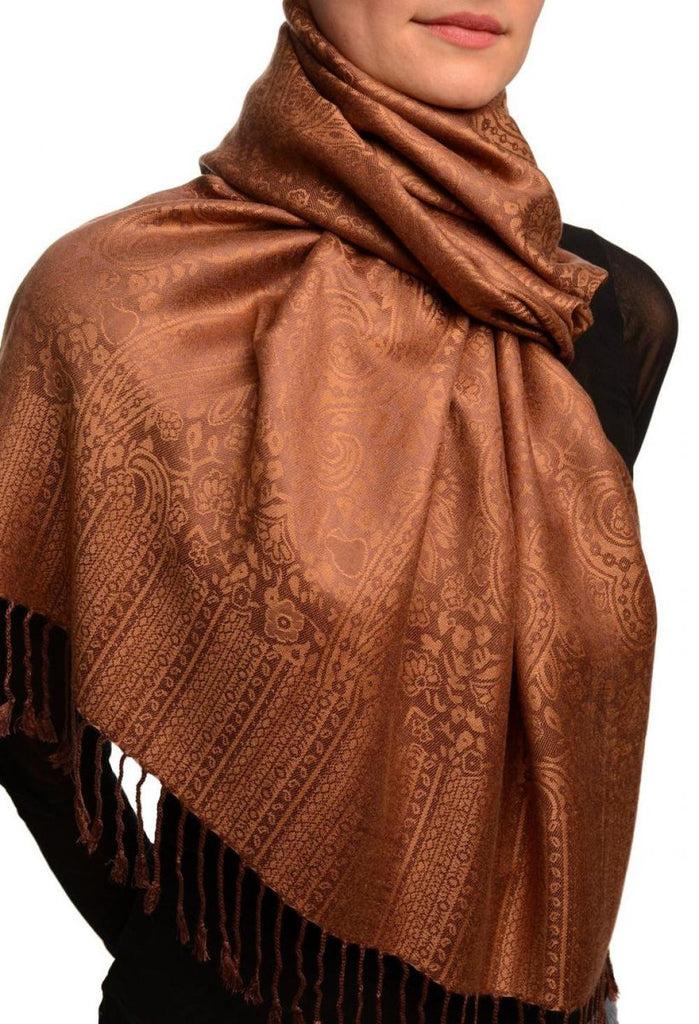 Liss Kiss Siena Brown Paisleys Pashmina Feel With Tassels - Scarf
