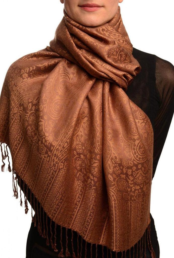 liss kiss Siena Brown Paisleys Pashmina Feel With Tassels - Scarf