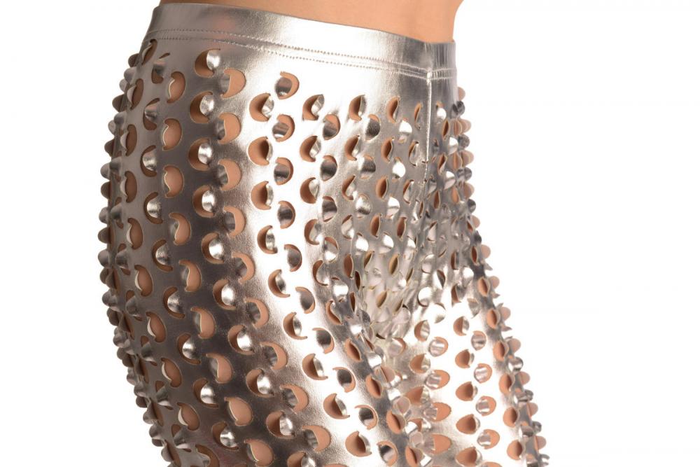 Liss Kiss Silver 3D Cut Through Faux Leather Spikes - Leggings