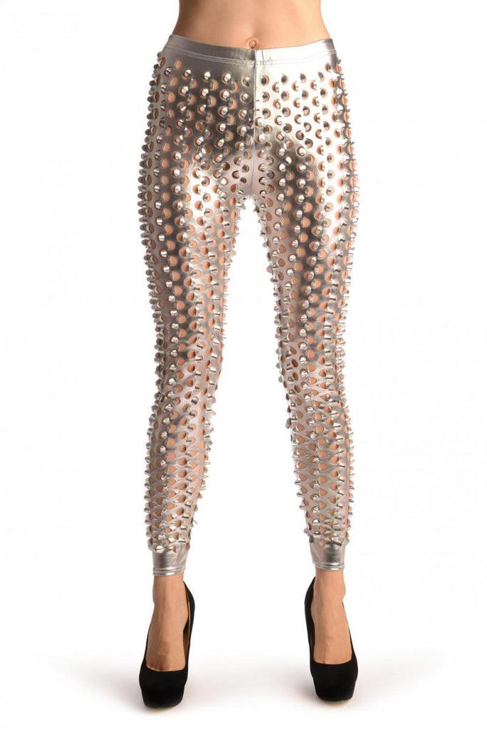 liss kiss Silver 3D Cut Through Faux Leather Spikes - Leggings