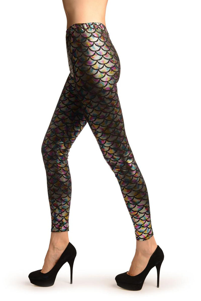 Liss Kiss Silver Bright Rainbow Shiny Mermaid Scales Leggings - Leggings