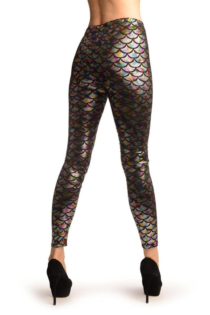 Liss Kiss Silver Bright Rainbow Shiny Mermaid Scales Leggings - Leggings