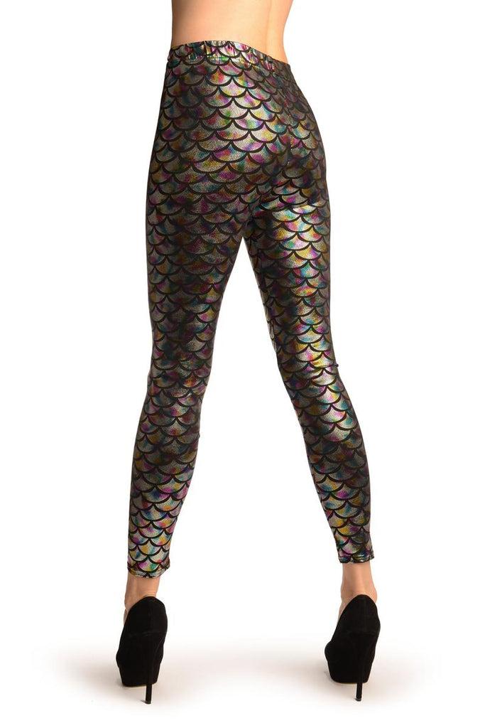 Liss Kiss Silver Bright Rainbow Shiny Mermaid Scales Leggings - Leggings