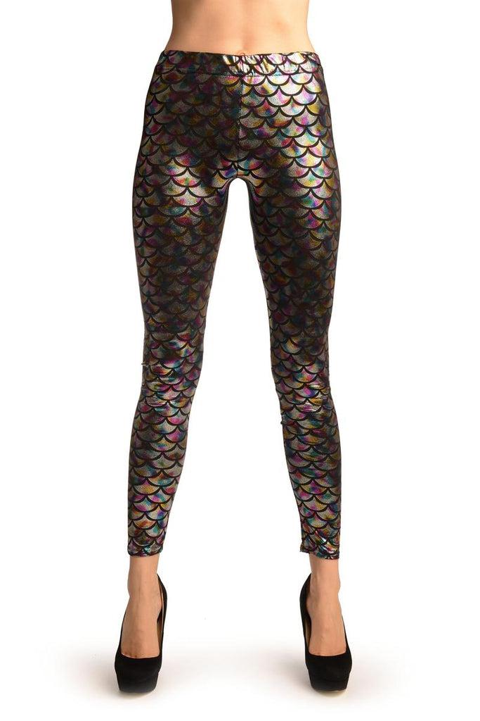 liss kiss Silver Bright Rainbow Shiny Mermaid Scales Leggings - Leggings