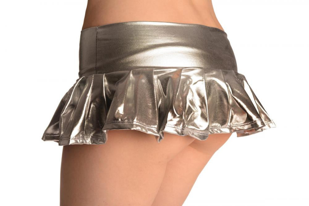 Liss Kiss Silver Faux Leather Pleated Mini Skirt - Skirt