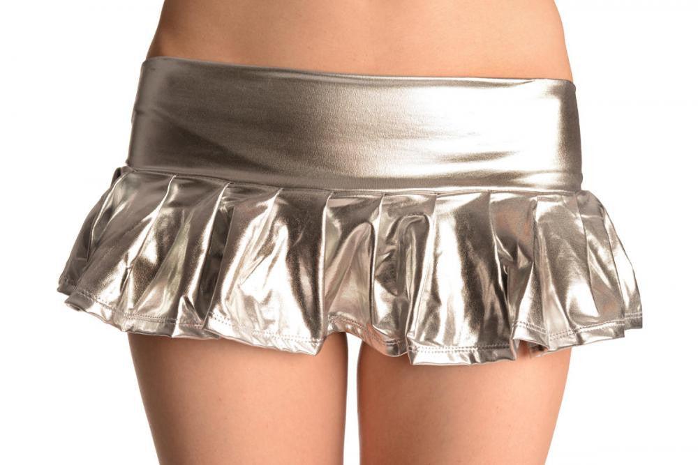 liss kiss Silver Faux Leather Pleated Mini Skirt - Skirt