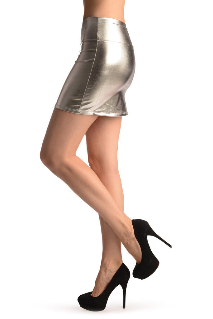 Liss Kiss Silver Faux Leather Sexy Skirt (Small/Medium) - Skirt