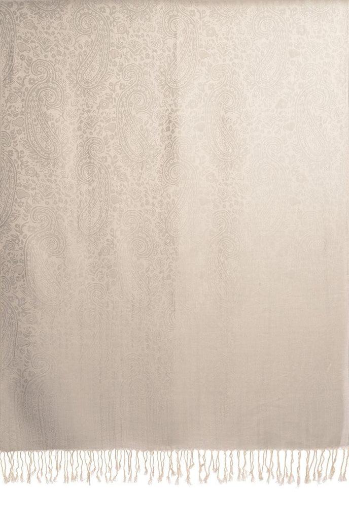 Liss Kiss Silver Grey Paisleys Pashmina Feel With Tassels - Scarf