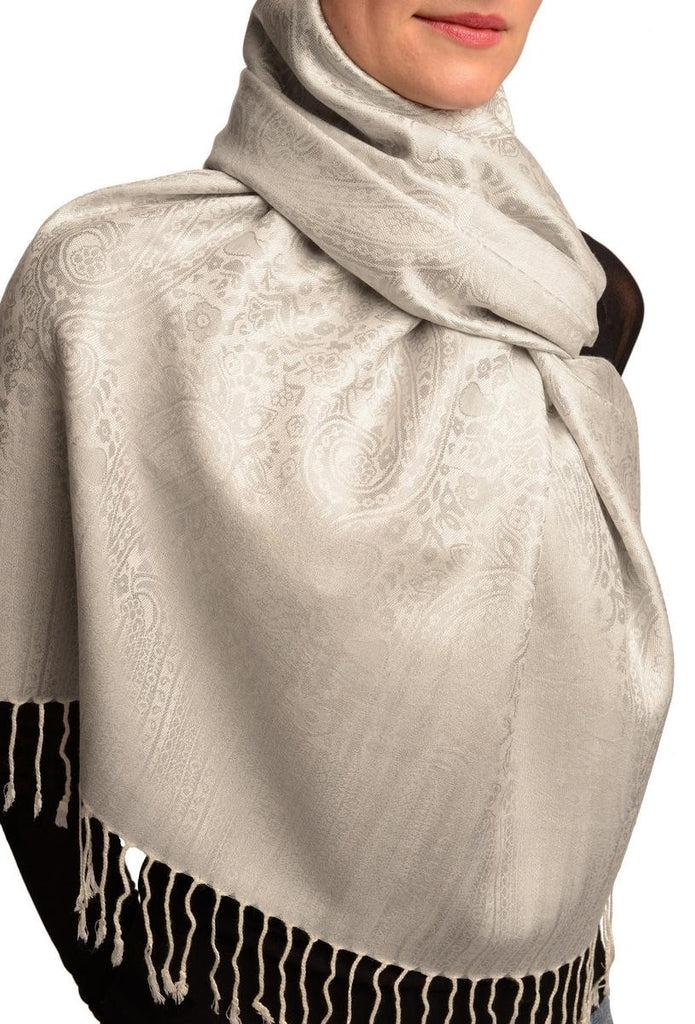Liss Kiss Silver Grey Paisleys Pashmina Feel With Tassels - Scarf