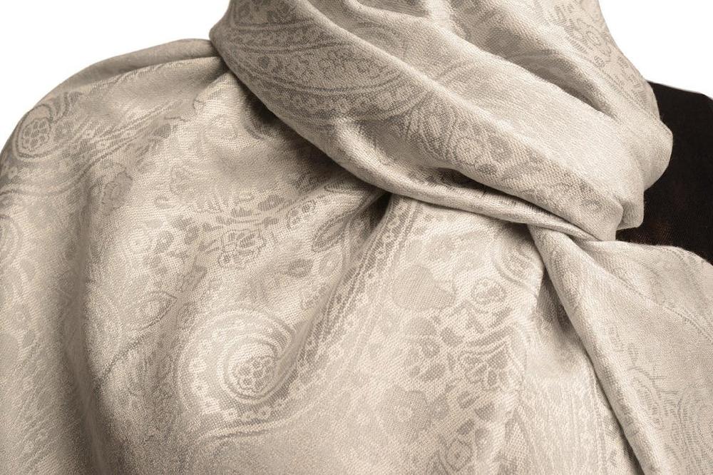 Liss Kiss Silver Grey Paisleys Pashmina Feel With Tassels - Scarf