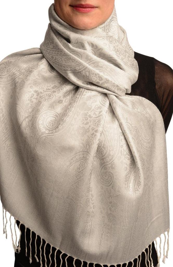 liss kiss Silver Grey Paisleys Pashmina Feel With Tassels - Scarf