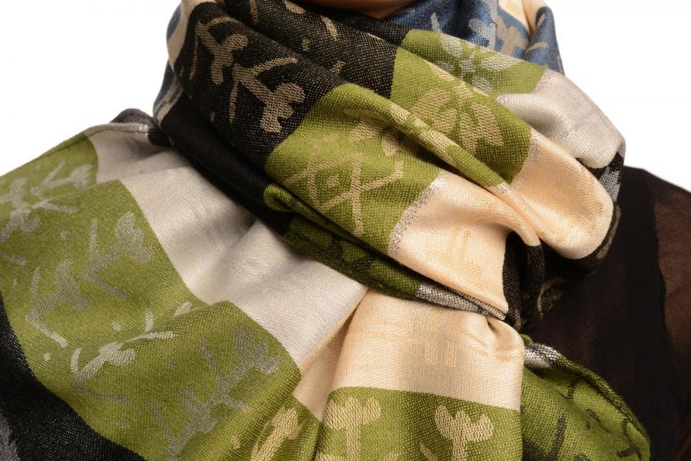 Liss Kiss Silver Lurex & Elephants On Black Pashmina With Tassels - Scarf