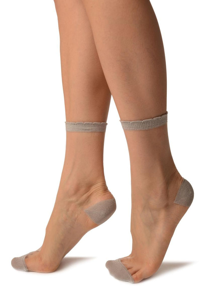 Liss Kiss Silver Lurex Top & Heel Invisible Ankle High Socks - Socks