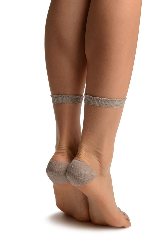 Liss Kiss Silver Lurex Top & Heel Invisible Ankle High Socks - Socks