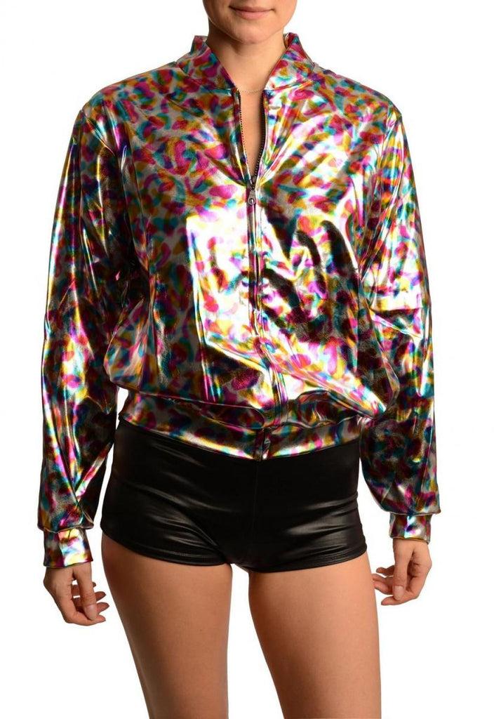 Liss Kiss Silver Rainbow Spots Unisex Zip Disco Jacket - Jacket
