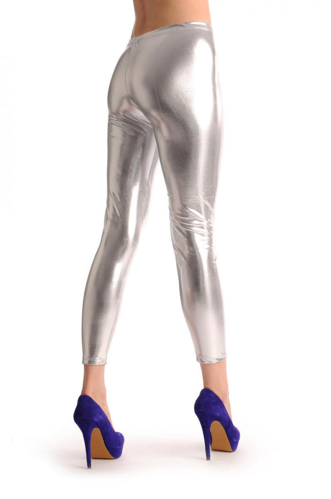 liss kiss Silver Shiny Faux Leather Wet Look - Leggings